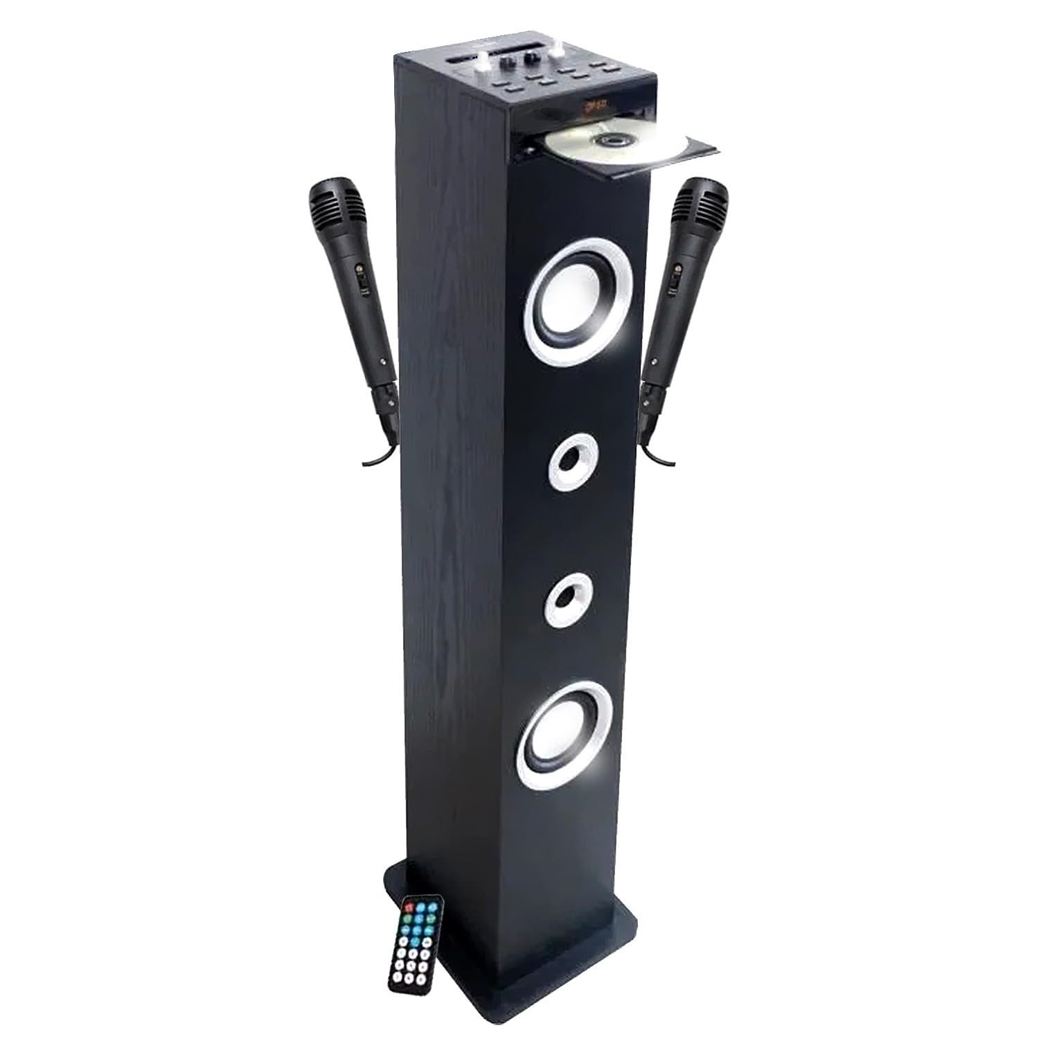 INOVALLEY Tour de Son Lecteur CD et Karaoké HP49CD - 100W - USB Bluetooth Radio FM, 2 Microphones avec Supports - Télécommande