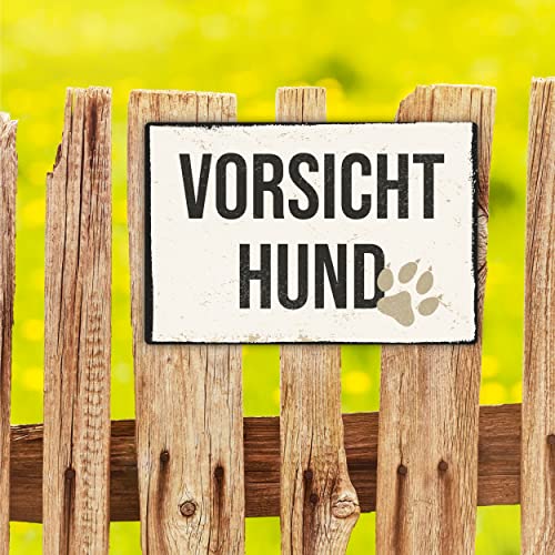 Vorsicht Hund Vintage Schild 20x30cm aus stabiler Hartschaumplatte in 3mm Stärke - mit UV-Schutz und witterungsbeständig