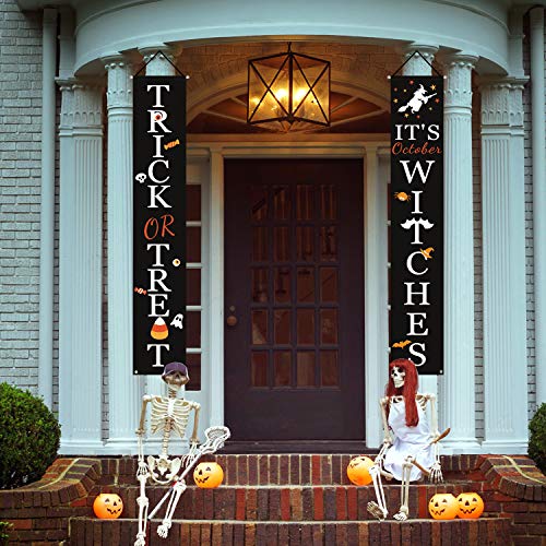 DAZONGE Halloween Decorations, Trick or Treat & It's October Witches Porch Banners for Halloween Hanging Decorations Indoor Outdoor