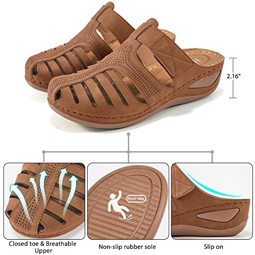 Image of HARENCE Clogs for Women Mules Shoes: Comfortable Dressy Closed Toe Platform Sandals 2026 Summer Casual Adjustable Slip On Walking Wedges
