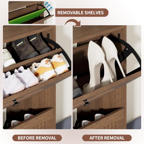 Image of Shoe Storage Cabinet with 2 Flip Drawers, Shoe Organizer Storage with Bench
