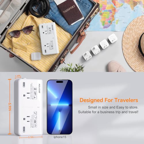 Image of BESTEK 220V to 110V Voltage Converter US to Europe, 2000W Universal Travel Adapter with 2 USB C Ports & 1USB-A Port, and EU /UK /AU /US /India Plug Power Adaptor, Step Down Transformer Outlet