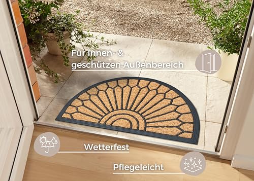 Hanse Home Kokos & Gummi Fußmatte Halbrund für Innen und Außen - Outdoor Schmutzfangmatte Natur, Kokosmatte Outdoor Ornamente, Wetterfest und rutschfest für Flur, Terrasse, Eingangsbereich - 45x75cm