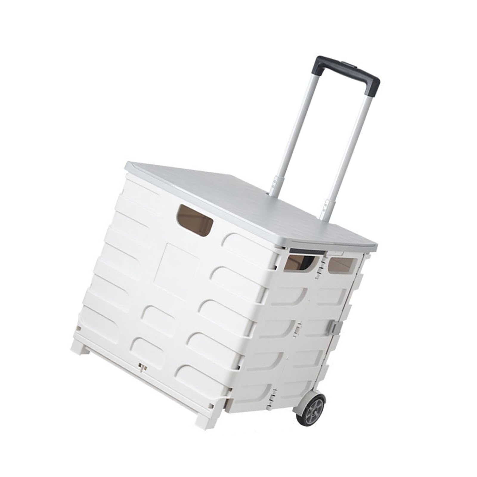 Nucelit Rolling Handcart with Lid Mobility Storage Crate for Shopping Foldable Picnics Organiser Multipurpose Handheld Basket Rolling Cart with Lid