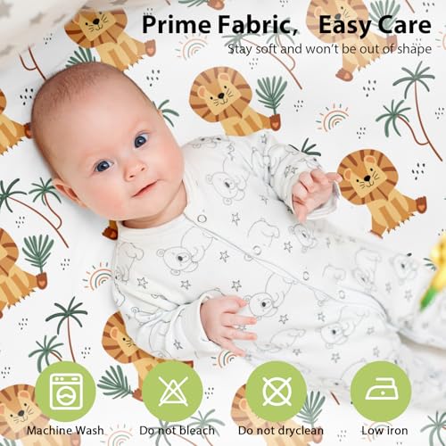 Image of Baby Bedside Bassinet Sheets Fitted, 33 inchx20 inch Compatible with Baby Delight Dream On Me & Most Rectangle Bedside Sleeper Bassinet Mattresses, Super Soft Microfiber Brown Lion