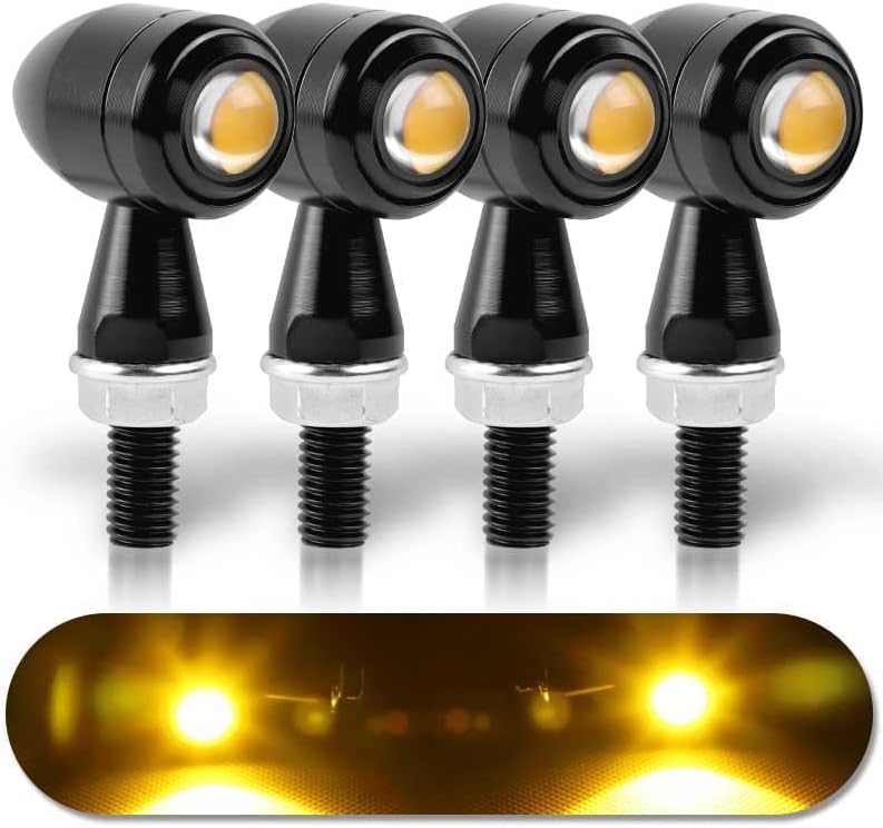 ULTRAWAY Aluminum Bullet Shape Turn Signal LED Lights Indicator Motorcycle Lights Universal For All Bikes Models Turn Signal Lights Motorcycle Indicator Light (Set Of 4),Black