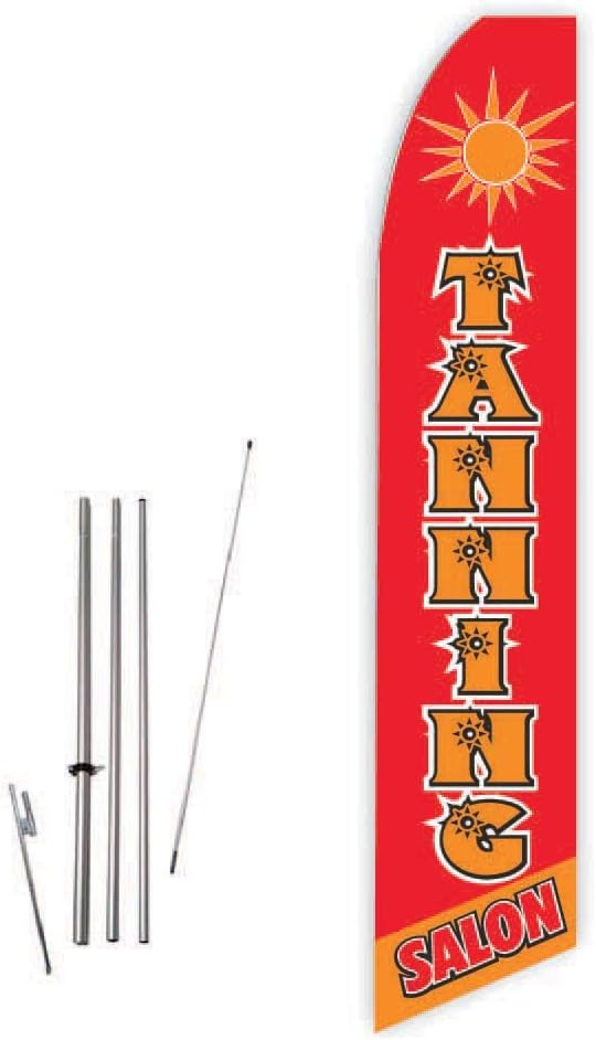 Tanning Salon (Red) Super Novo Feather Flag - Complete with 15ft Pole Set and Ground Spike