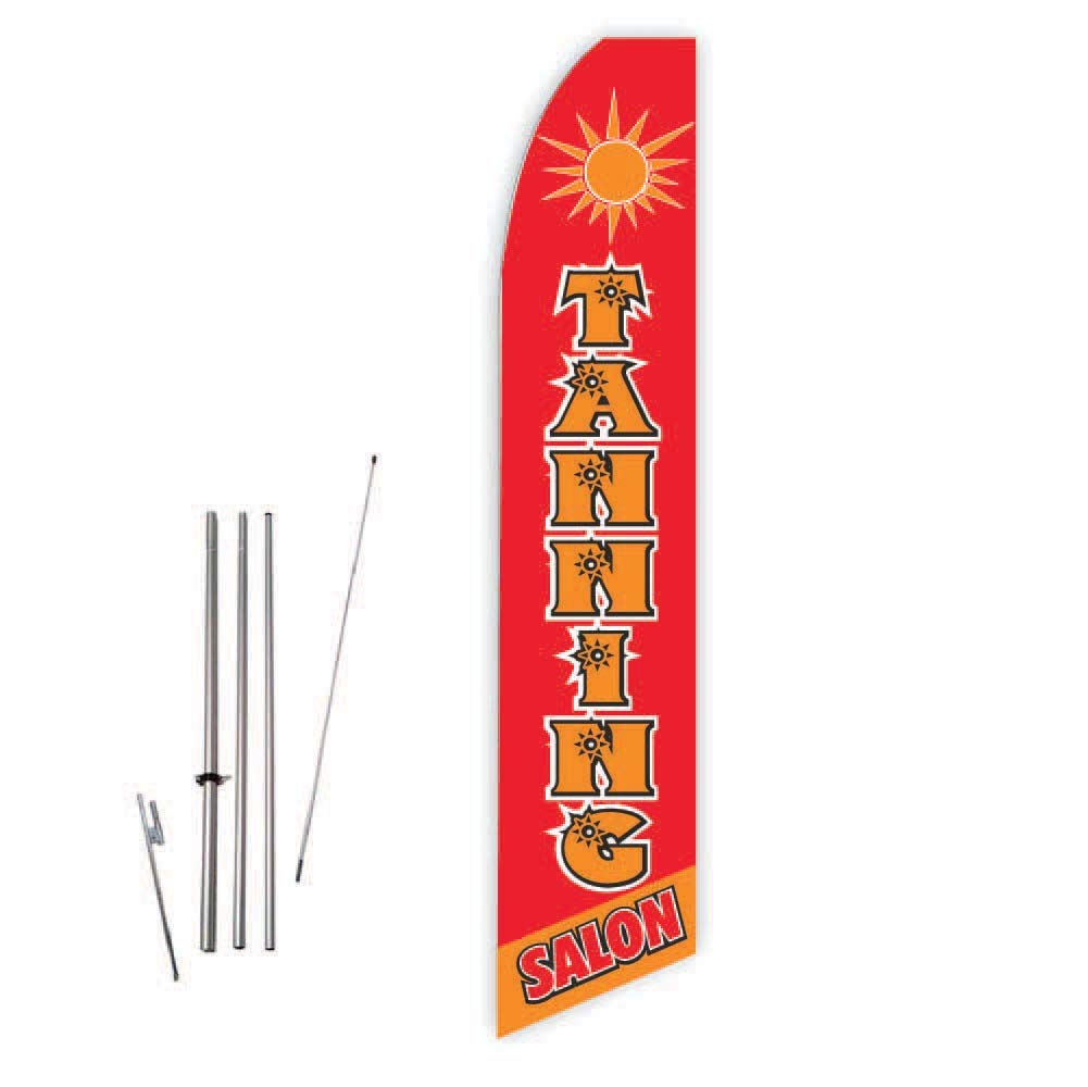 Tanning Salon (Red) Super Novo Feather Flag - Complete with 15ft Pole Set and Ground Spike