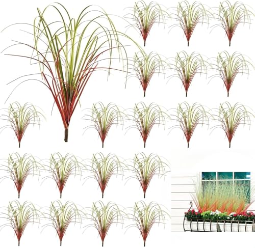 Yuqilin 20 stycken konstgjort gräs, 40 cm, konstgjord växt, utomhus, väderbeständig, dekoration, gräs, plast, balkongväxter, prydnadsgräs, för blomlåda, kruka, kök, terrass, gunga, bröllop, kontor,