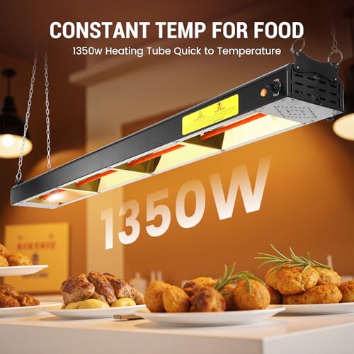 48-Inch Food Heat Lamp, 1350W Commercial Food Warmer Lamp Electric Strip Heater Overhead Stainless Steel Heat Lamps for Buffet Restaurant Parties Catering, Black 115V