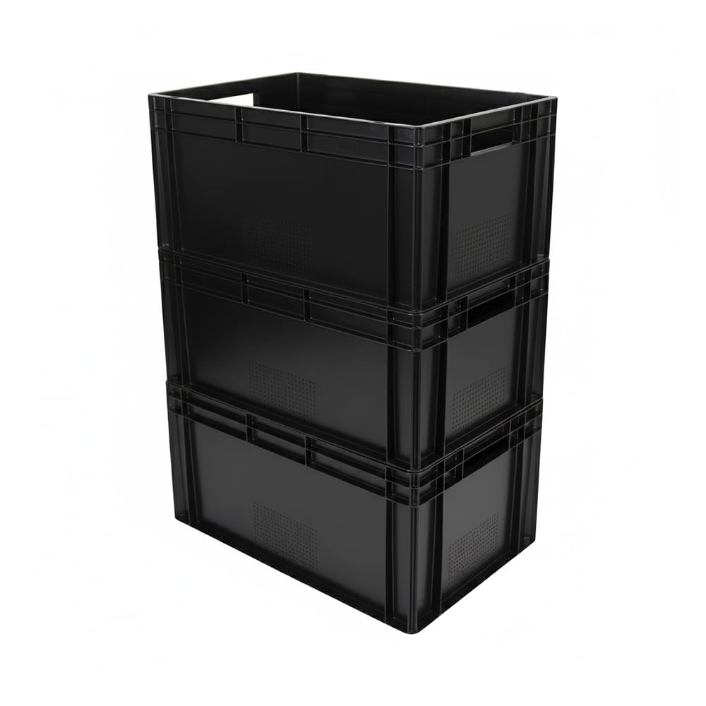Box and beyond – Lote de 3 bandejas de desfiladero – 60 x 40 x 32 cm – 60 L – Carga 20 kg – Plástico negro – Almacenamiento, almacenamiento, herramientas, bricolaje, resistente – Reutilizable – Garaje