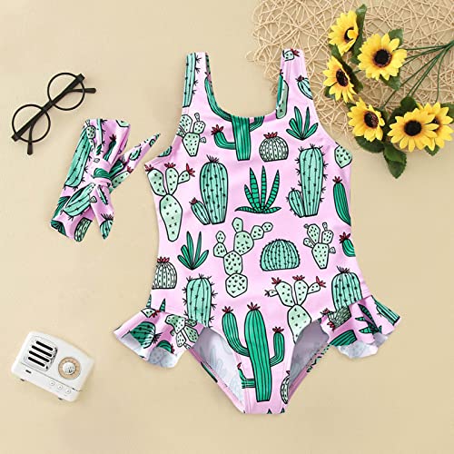 Boys Swim Suit Toddler Summer Sleeveless Girls Cute Cactus Print Pink Prints Ruffles Swimwear Girls Bathing Suit4