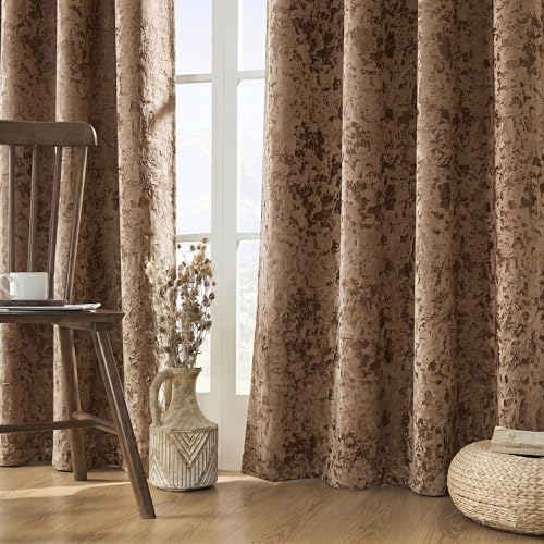 Image of IVAZA Premium Velvet Burnout Pattern 70% Blackout Opaque Curtains - Thermal Insulated, Heavy Blackout Opaques, Room Darkening Curtain for Door 8 Feet Pack of 2 Brown Burnout