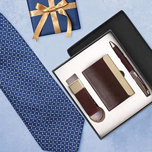Image of Gift Set with Metal Pen, Magnetic Business /Credit Card Holder and Metal Leather Keychain | Men Gift Items | Birthday Gift Hamper for Boyfriend /Husband /Brother (Brown)