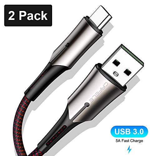 USB Type C Cable, CAFELE 2 Pack 6.6FT 5A USB 3.0 Nylon Braided Fast Charging Cable USB-A to USB-C Charger Cord Compatible for Samsung Galaxy S9/S8 Plus/Note 8, Huawei, LG V30/V20, Google – Black