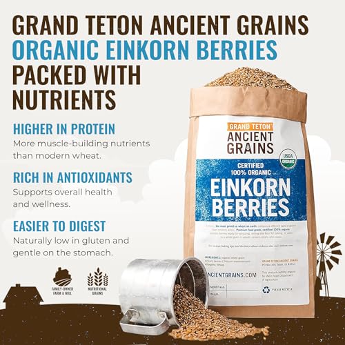 Grand Teton Ancient Grains - 100% Organic Einkorn Berries, Premium Food-Grade Farro Piccolo For Milling into Flour, Baking, Pilafs, & Soups, 10 lbs