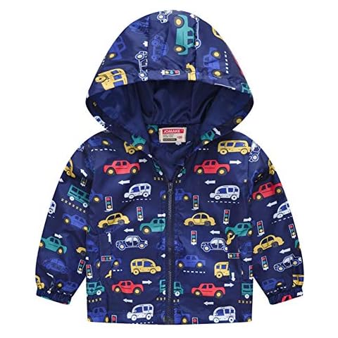 TENMET Toddler Boys Girls Rain Jacket Cartoon Zip Hooded Windproof Raincoat Cars Colorful 4T Cover