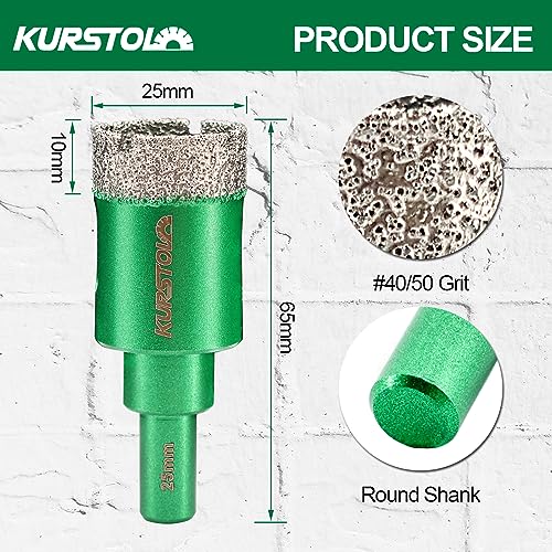 KURSTOL 2pcs 1" / 25mm Dry Diamond Hole Saw Round Shank Drill Bit Kit for Ceramic Granite, Marble, Masonry - Image 2