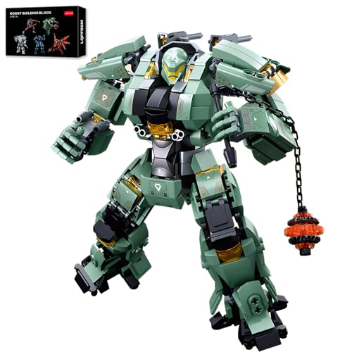 LQPFBSM Green Heavy Mecha Building Set 542 Pieces Armored Robot Action Figure with Meteor Hammer Weapon Articulated Military Warrior Model Kit Sci-Fi...