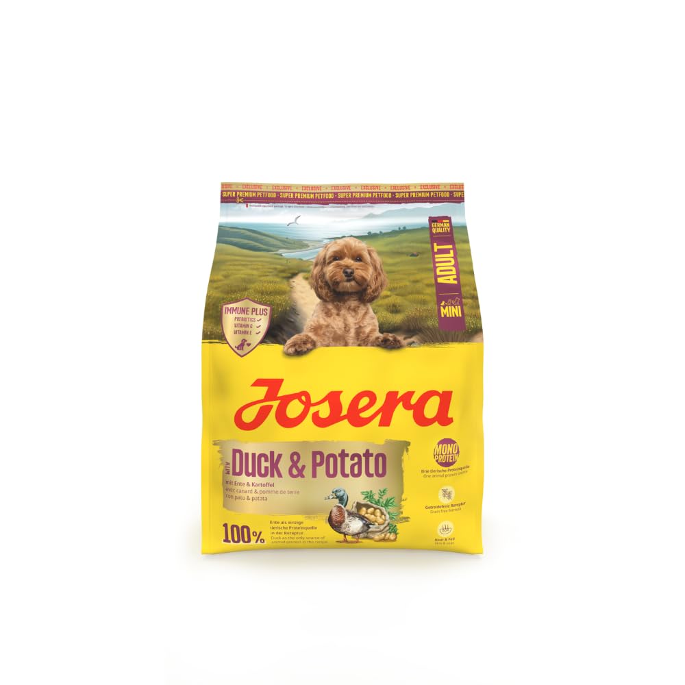Josera Mini Adult Duck & Potato | Grain free | Single meat protein | Complete dry food for toy & small breed dogs | Immune Plus | Skin & Coat | 0.9kg