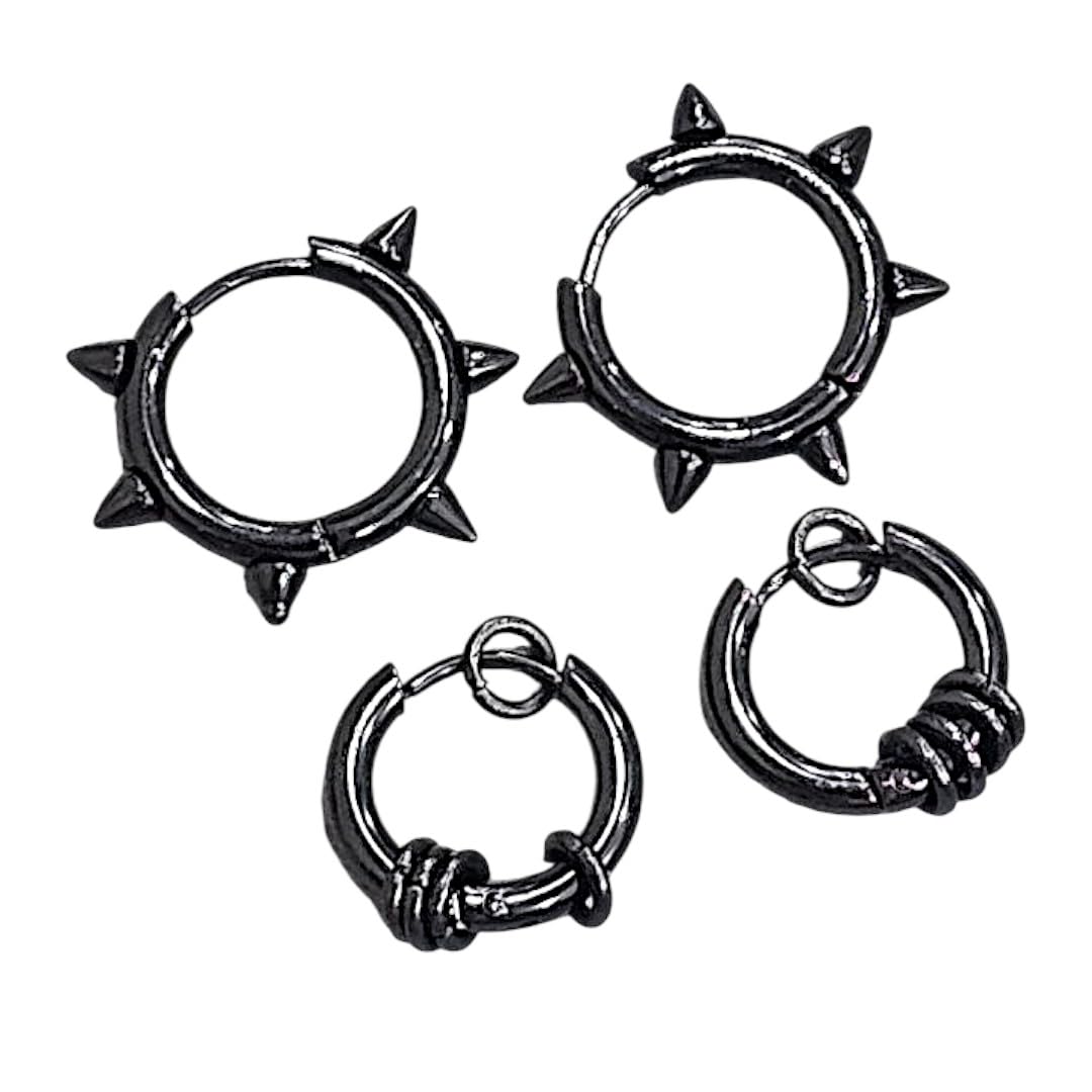 2 Set Men Earrings Black Combo | Stylish Stainless Steel Stud & Hoop Earrings Set | Trendy & Durable Fashion Jewelry for Men & Boys-image-29