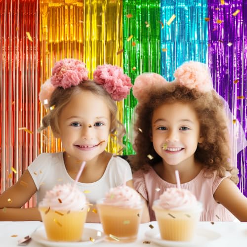 Image of DECOCKRAT 2 Pack Foil Fringe Backdrop - Combo Rainbow Shiny Tinsel Curtains for Party Decoration /Photo Booth Props - 3.3x6.6 FT Metallic Foil Backdrop for Birthday, Wedding, Graduation, Christmas.