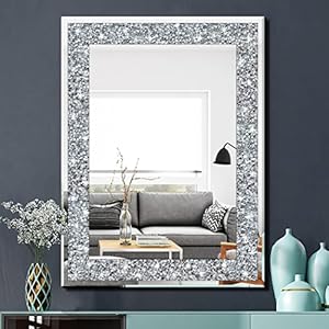 Crystal Crush Diamond Rectangle Silver Mirror for Wall Decoration 24x32inch Wall Hang Frameless Mirror Acrylic Diamond Decor.