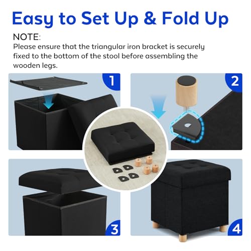 Image of BRIAN & DANY Ottoman with Storage, Square Small Storage Ottoman Foot Rest with Legs, Ottomans Foot Stool for Dorm, Living Room, Entryway 14.8 inchx14.8 inchx17.8 inch (Black)