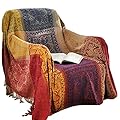amorus Boho Sofa Throw Cover, Chenille Jacquard Tassels Throw Blankets for Couch Bed, Decorative Sofa Slipcover Protector Bed Cover - Colorful Tribal Pattern (L)