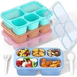 Picture of Bento Box Adult Lunch Box - 4 Pack, 5 - Compartment Meal Prep Container for Kids, Reusable Food Storage Snack Containers - Stackable for School, Work, and Travel (Transparent(Blue/Pink/Green/Yellow))
