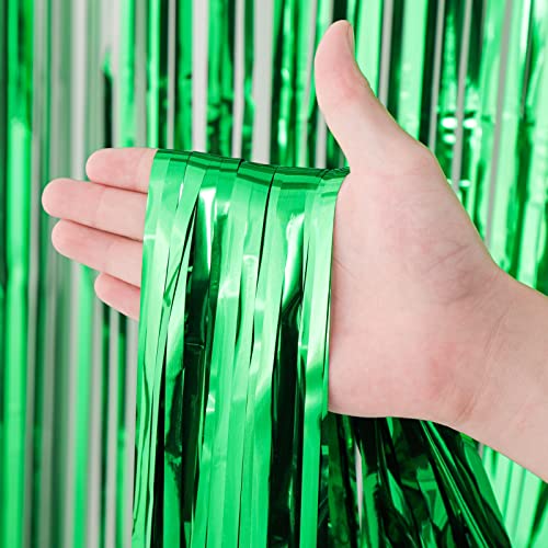 Image of Voircoloria 4 Pack Green Streamers Foil Fringe Backdrop Curtains, Jungle St.Patrick's Day Tinsel Birthday Party Decorations, Fringe Backdrop for Irish Football Christmas Graduation, Disco Party Decor