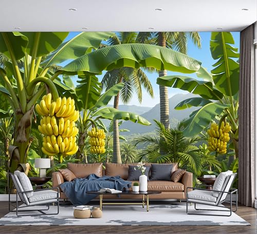 Papier peint feuilles de palmier bananier et tapisserie photo paysage tropical 200X140 - 2