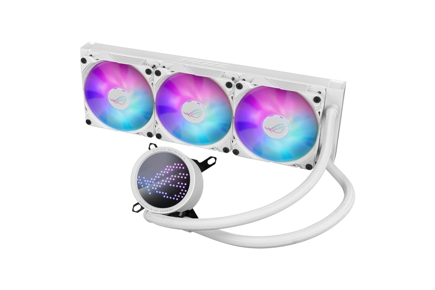 ROG Ryuo III 360 AIO Liquid CPU Cooler, 8th Gen Asetek Pump, Anime Matrix LED, 2200 RPM Speed 3 x Fan, 2600 RPM Pump Speed - White