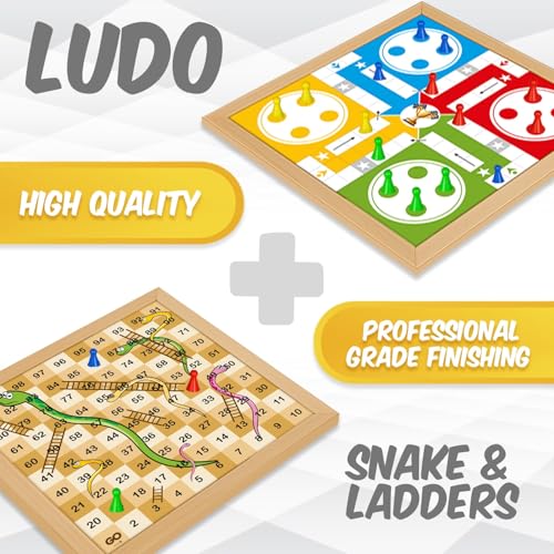 Image of CLAPJOY 2-in-1 Wooden Ludo and Snake & Ladders, Board Game - Premium Travel-Friendly Game Set - Durable Wooden Board with Professionaly Crafted| Ideal for Parties, Fun, and Family Game Nights