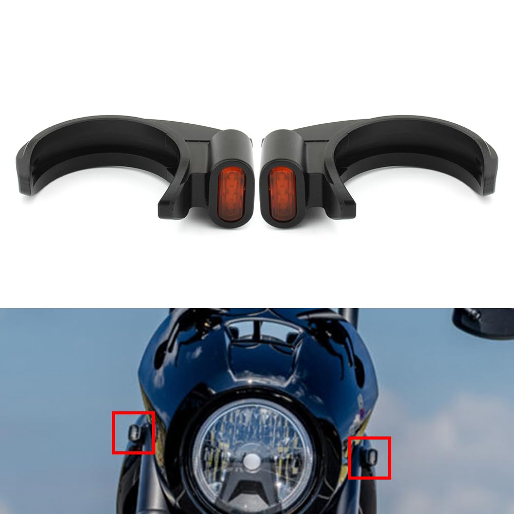 GZYF Motorcycle Front Turn Signal LED Amber Light 49-51mm Fork Mounted Clamp for Harley Davidson Dyna V-ROD for Street bob Breakout for Softail Aluminium Black