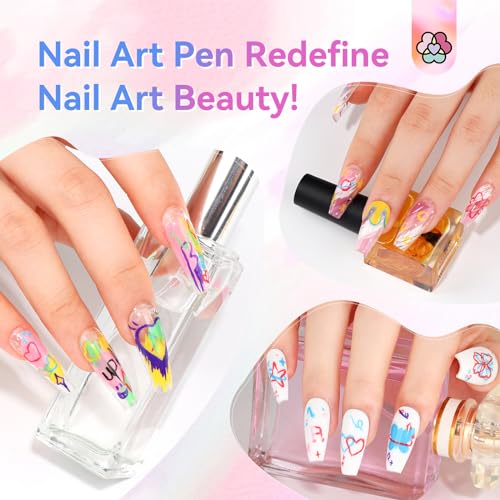 Image of SAVILAND Nail Art Pens Set: 12 Colors Quick Drying Acrylic Paint Markers 3D Nail Polish Pens for Nail Art Color-fast Nail Point Dotting Drawing Painting Liner Pens Nail Art Design Tools Kit Home DIY