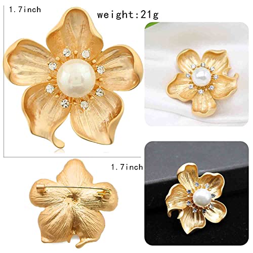 Image of Fashion Rhinestone Flower Brooches Pins Cute Pearl Crystal Floral Lapel Pin Brooch Costume Decorate Jewelry for Women Gril Gift