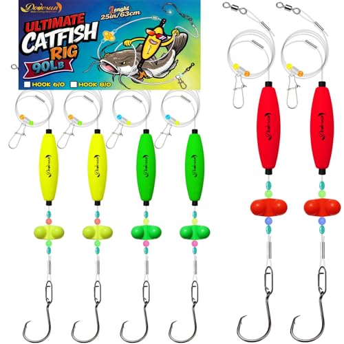 Dovesun Catfish Rigs Take Down Rigs for Catfish Float Rigs with Rattles Santee Rig Circle Hooks 6/0 Ready to Use Catfishing Tackle 6pcs