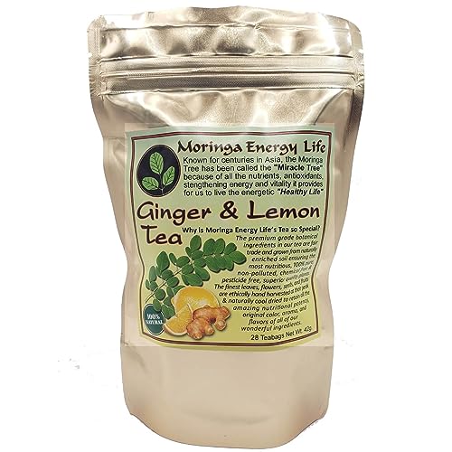 Moringa Ginger Lemon Tea 28 tea bags (Keto, Detox, Paleo, Vitamin & Minerals Booster, Vegan, Gluten-Free, Non-GMO, Caffeine-Free)