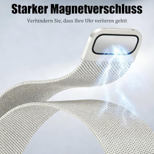 PDSQL Edelstahl Mesh Uhrenarmband, Metall Ersatz Armband Edelstahlarmband mit Magnetverschluss Smartwatch Schnellverschluss Watch Uhren Ersatzband Für Damen Herren (Silber, 20mm)