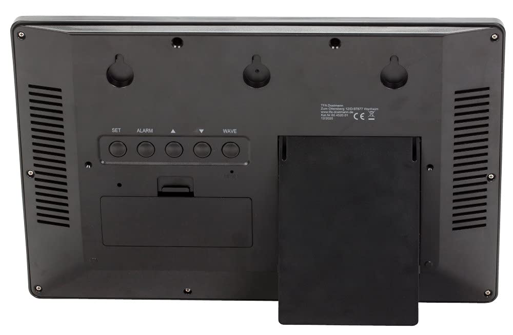 TFA Dostmann 60.4520.01 - Orologio da parete radiocontrollato digitale XL con temperatura interna, data e giorno della settimana (nero con batterie)
