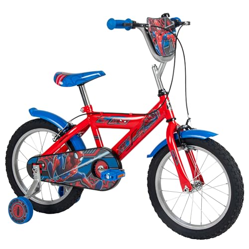 Huffy Marvel Spider-man 16 Kids Bike aged 5-9 years Dual Calliper Brakes Removable Stabilisers Adjustable Seat Red