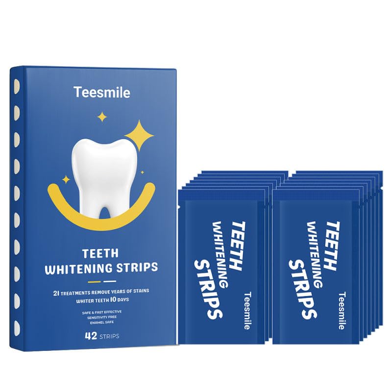 Image of Teesmile Teeth Whitening Strips Offer 21 Treatments, Gentle on Enamel and Suitable for Non-Sensitive Teeth. Safely Brighten Your Smile Without Causing harm, with a Pack containing 42 Strips