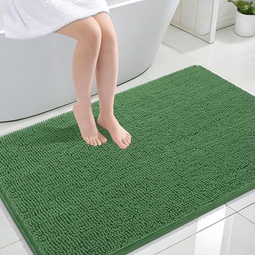 Image of OLANLY Large Bathroom Rugs 44x32, Extra Soft Absorbent Chenille Bath Rugs, Rubber Backing Quick Dry, Machine Washable Bath Mats for Bathroom Floor, Tub and Shower, Home Decor Accessories, Olive Green