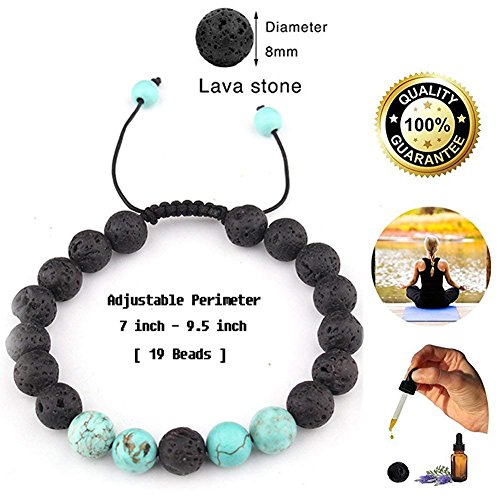 Celokiy Adjustable Lava Bead Stone Anxiety Diffuser Oil Diffuesr Bracelet Women With Turquoise - Meditation,Relax,Healing,Aromatherapy #TOP1