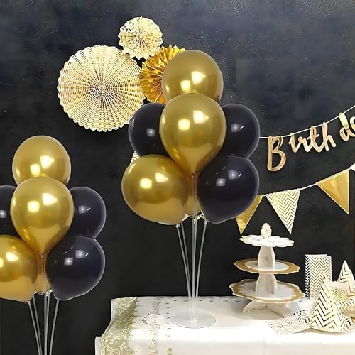 Image of Chrome Metallic Balloons Black 100 pcs Glossy Latex Balloon for Birthday Decoration Kit Wedding, Anniversary Floral Garland 10 Inch Helium Supported