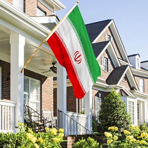 Image of AhfuLife Iran Flag 5ft x 3ft for Party Decorations, 1 Pcs Large Iran Flags Polyester Double Side with Brass Eyelets for World Cup Football National Day Garden Street Indoor Outdoor Decorations