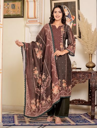 Image of Vbuyz Women's Digital Print Muslin Pakistani Style Stitched Kurta Palazzo With Dupatta | Eid Suits For Women | Salwarsuit For Women