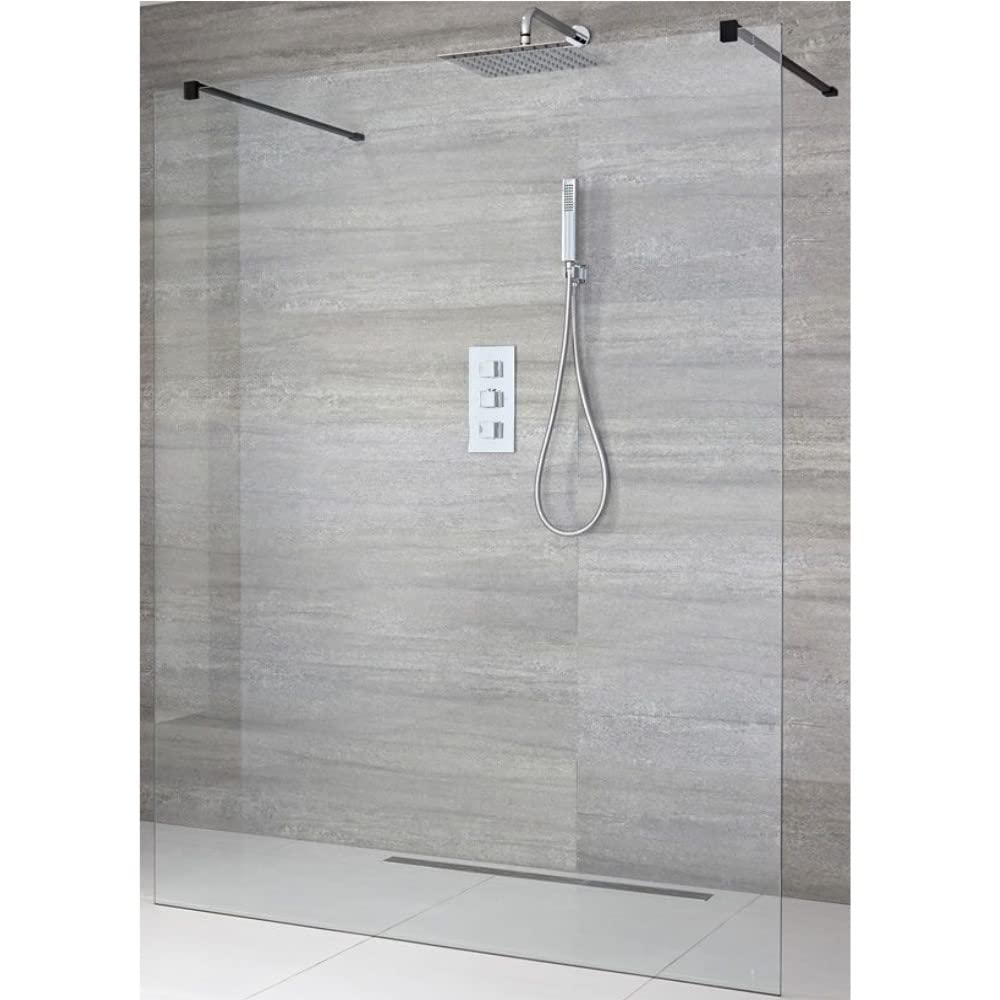 Milano Nero Black Floating Glass Shower Enclosure 1200mm Linear Drain - 700mm