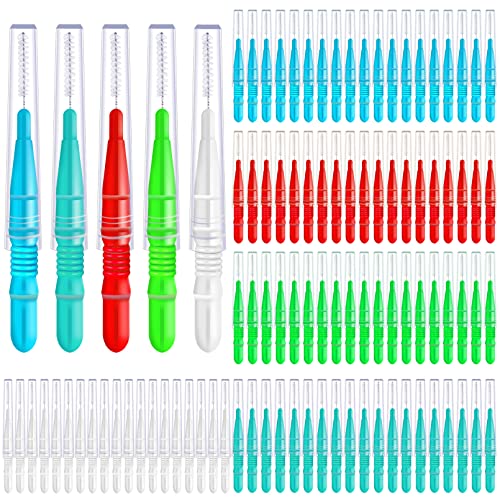 100Pieces-Interdental-BrushBraces-Brush-for-CleanerSoft-Dental-Tooth-Flossing-Head-Oral-Hygiene-FlosserRefill-Dental-Flosser-Toothpick-Cleaners-Tooth-Cleaning-ToolWhiteGreenBlueLake-GreenRed